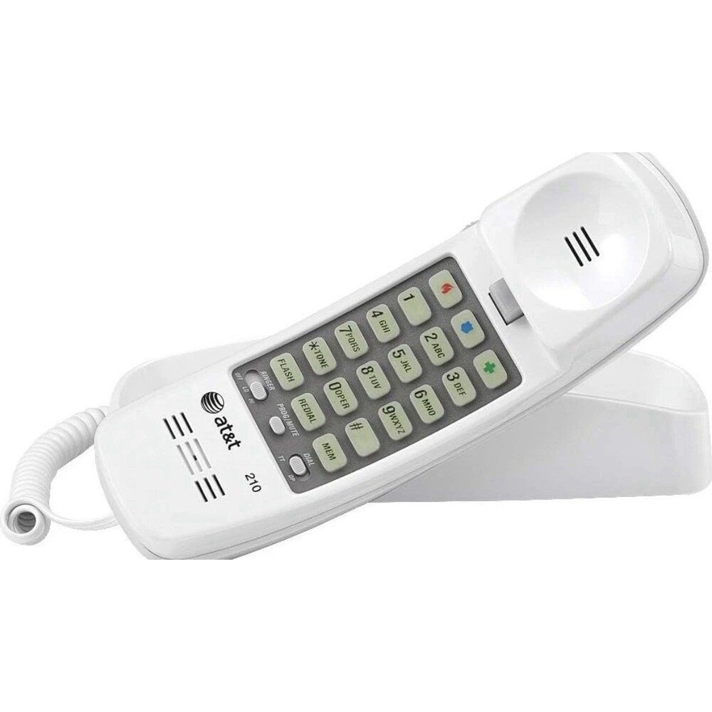 AT&T 210 Basic Trimline Corded Phone, No AC Power Required, White